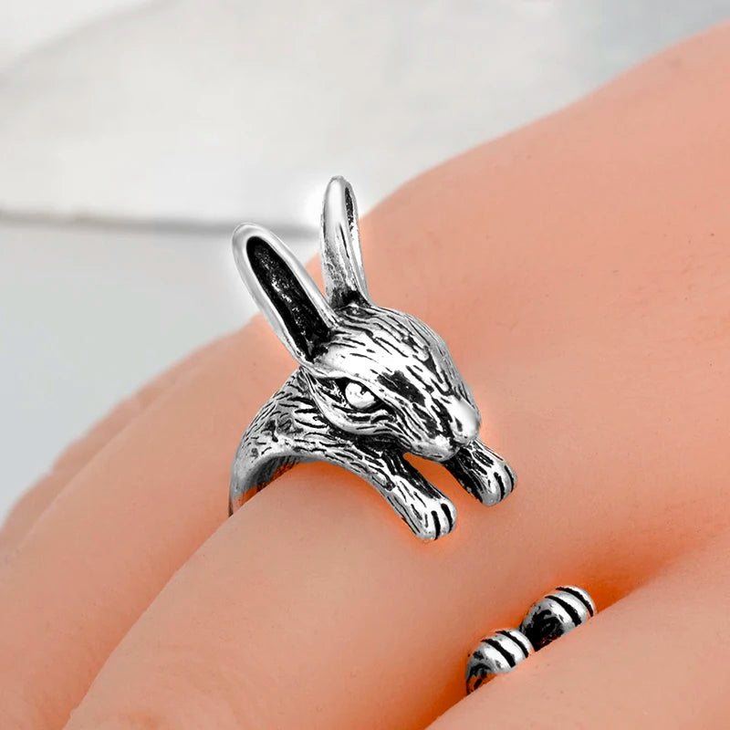 Adjustable Vintage Hippie Chic Handmade Rabbit Bunny Animal Knuckles Rings for Women Girls Charm Gift Fashion Jewelry