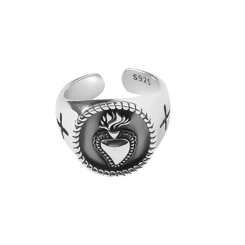 Creative Thai Silver Color Heart Open Ring Female Valentine's Day Gift Fashion Temperament Exquisite Handmade