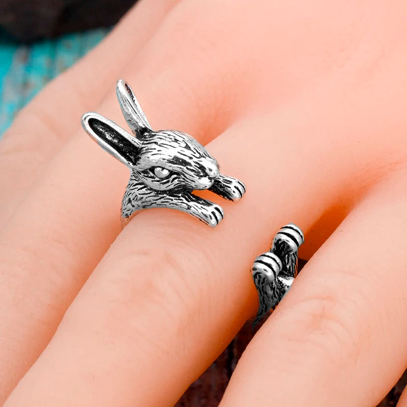 Adjustable Vintage Hippie Chic Handmade Rabbit Bunny Animal Knuckles Rings for Women Girls Charm Gift Fashion Jewelry