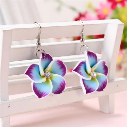2pairs/lot 30mm Polymer Clay Plumeria Flowers Earrings Frangipani Drop Earrings For Women Hawaiian Seaside Beach Holiday Jewelry