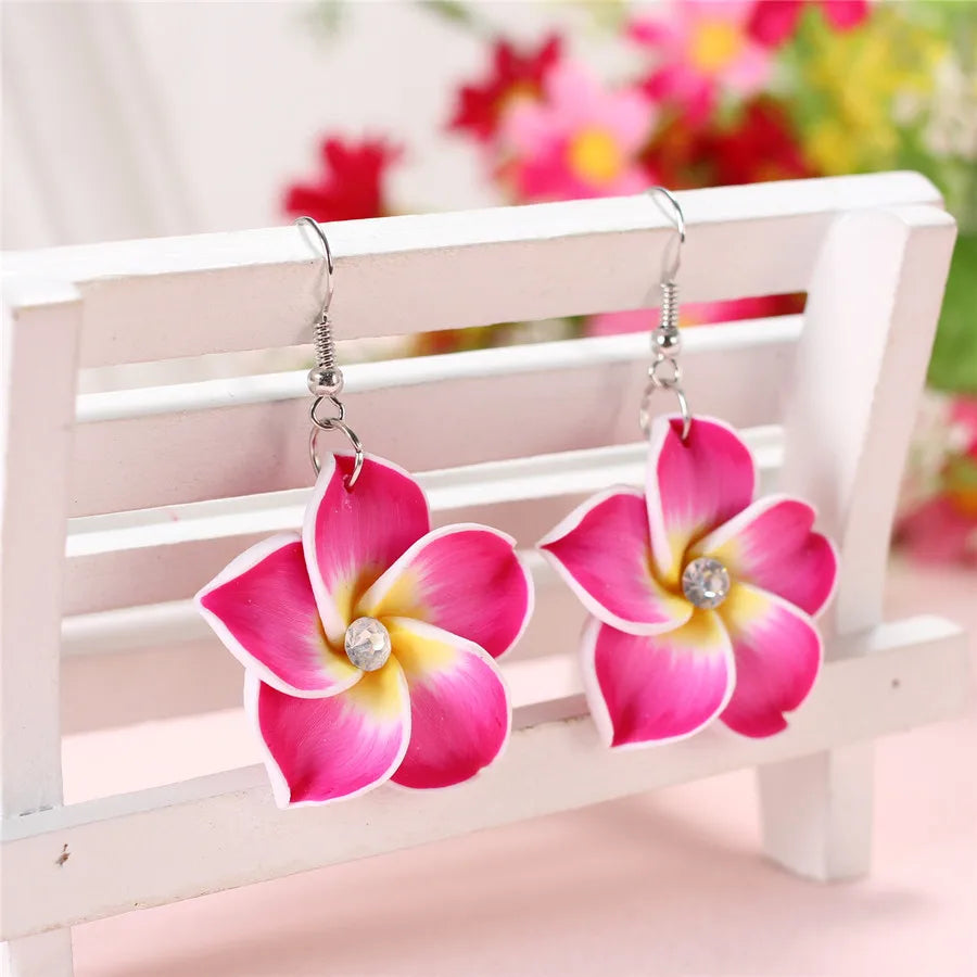 2pairs/lot 30mm Polymer Clay Plumeria Flowers Earrings Frangipani Drop Earrings For Women Hawaiian Seaside Beach Holiday Jewelry