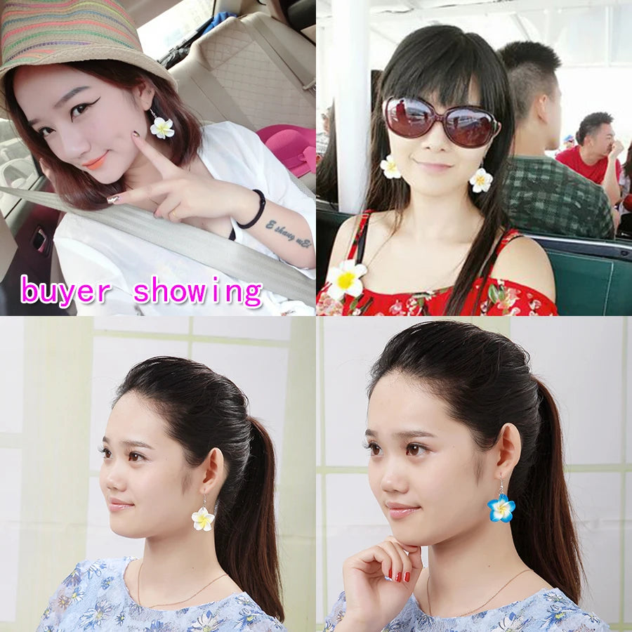 2pairs/lot 30mm Polymer Clay Plumeria Flowers Earrings Frangipani Drop Earrings For Women Hawaiian Seaside Beach Holiday Jewelry