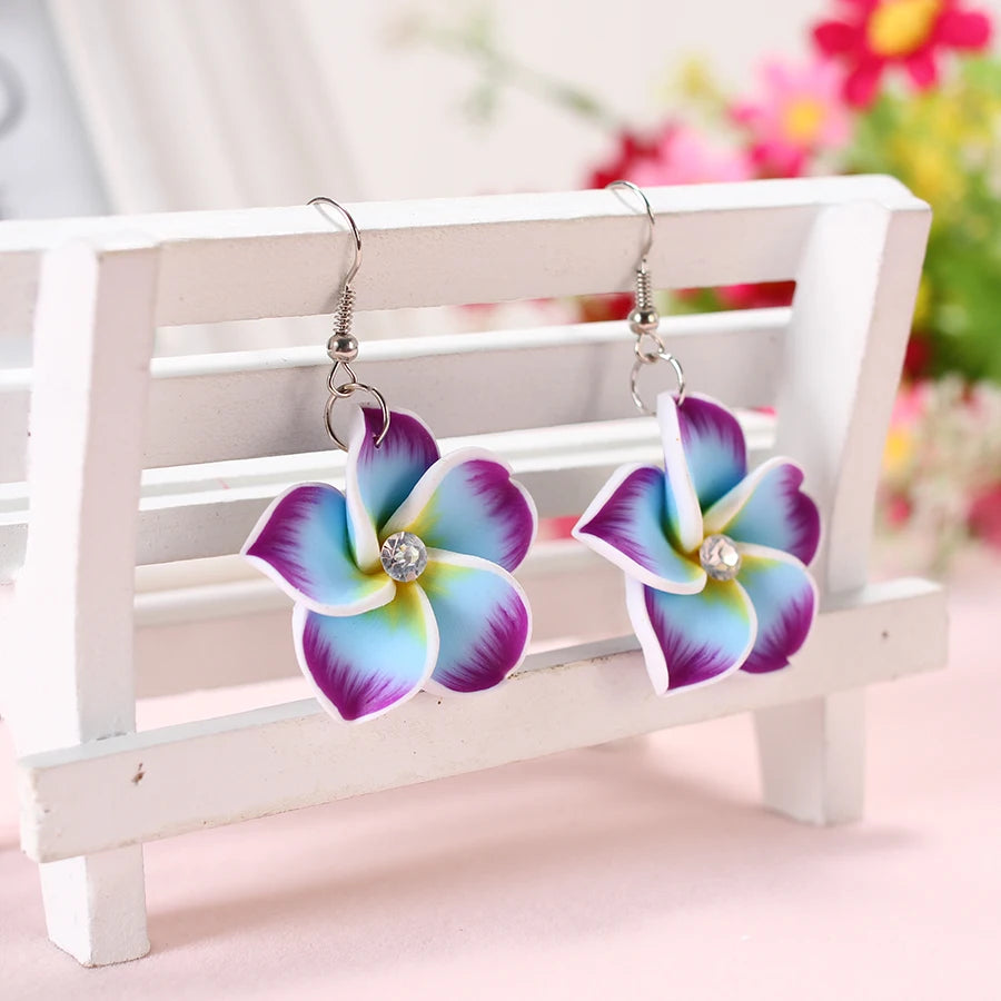 2pairs/lot 30mm Polymer Clay Plumeria Flowers Earrings Frangipani Drop Earrings For Women Hawaiian Seaside Beach Holiday Jewelry