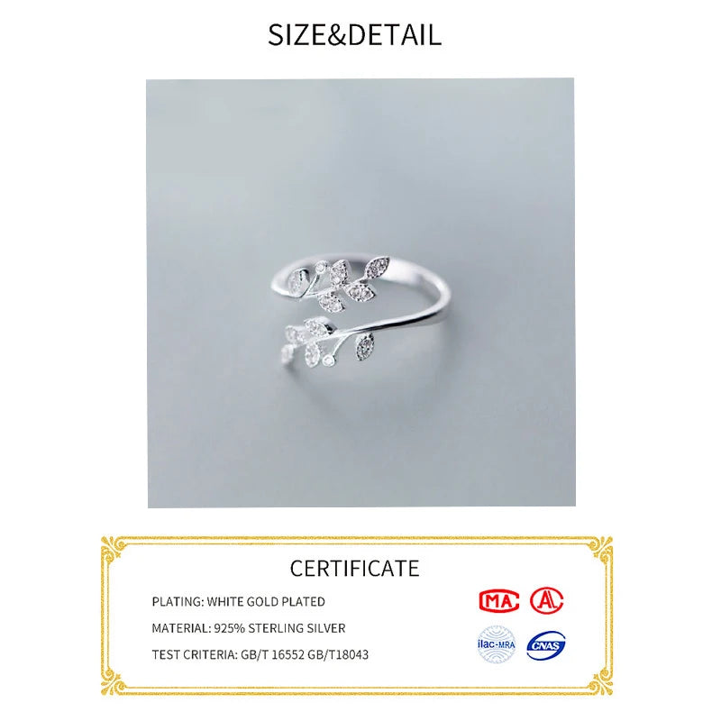 925 Sterling Silver Korean Zircon Leaf Shape Ring Female Index Finger Retro Fashion Handmade Jewelry Couple Gift