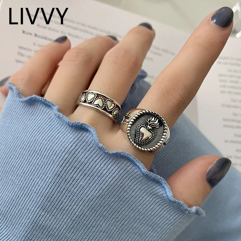 Creative Thai Silver Color Heart Open Ring Female Valentine's Day Gift Fashion Temperament Exquisite Handmade