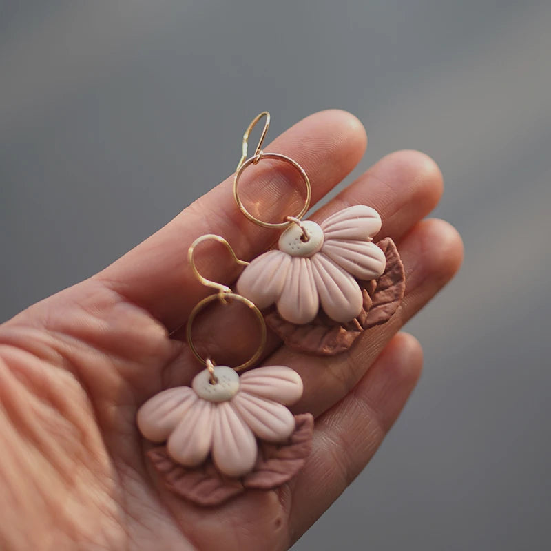 Sector Pendant Flower Brass Ring Antique Dangle Multi Colors Handmade Unique Polymer Clay Spring Gift Earring Sets Party Jewelry