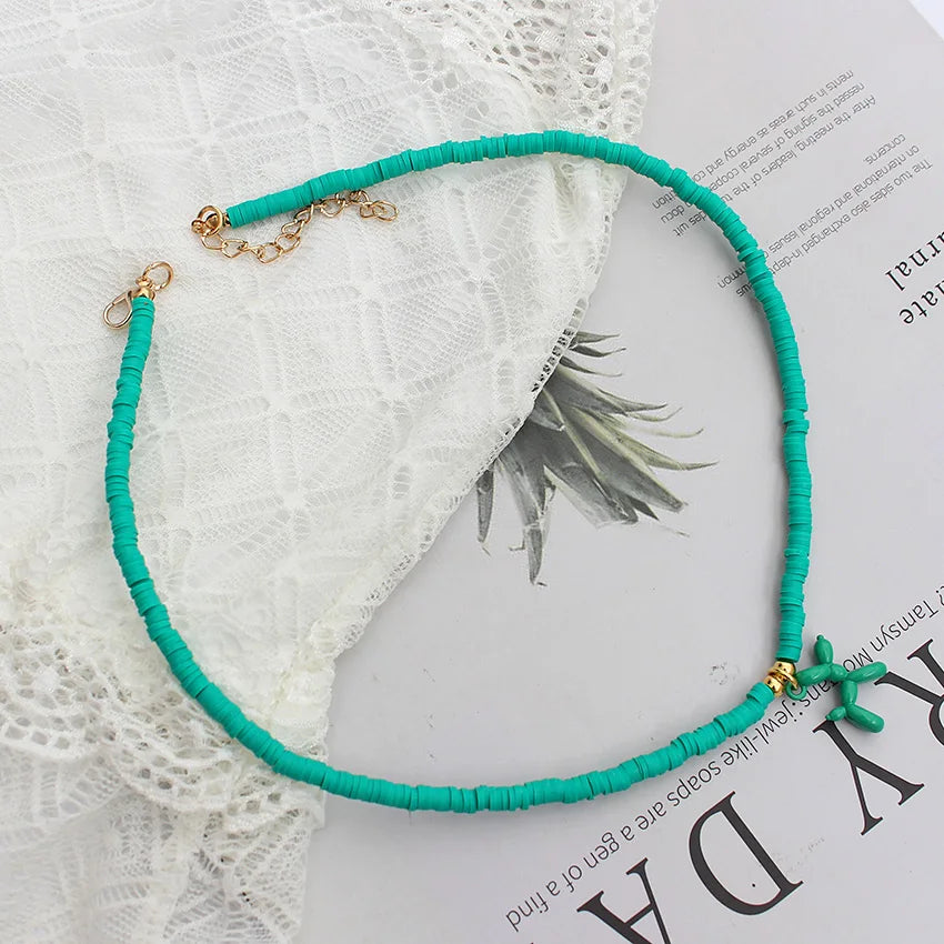 Korean Fashion Dog Design Necklace Trendy Colorful Polymer Clay Beads Choker Pendant Summer Handmade Beach Boho Femme Jewelry