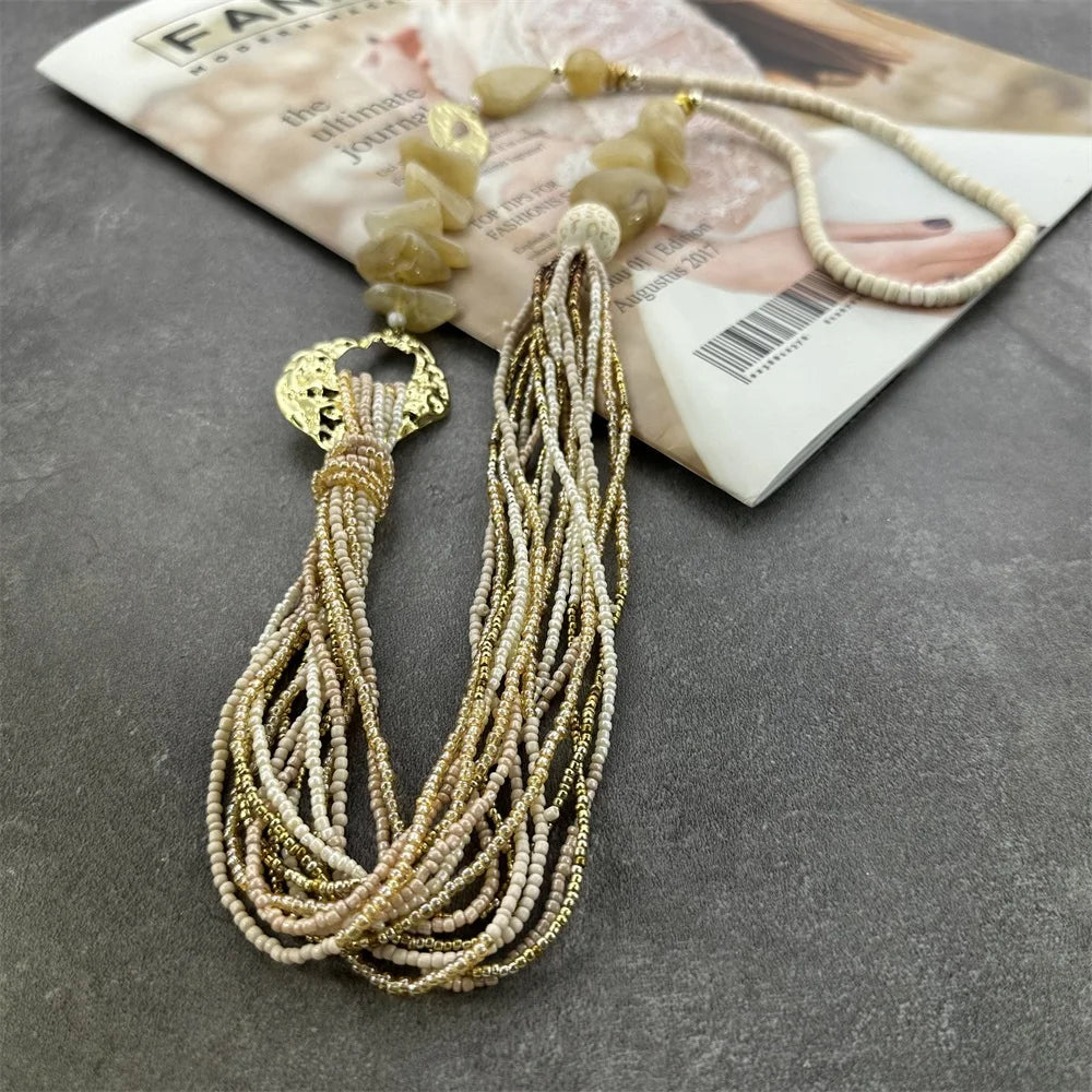 Long Fashion Bohemian Handmade Layer Beaded Necklace For Women Glass Seed Bead Collar Statement Necklace Maxi Jewelry