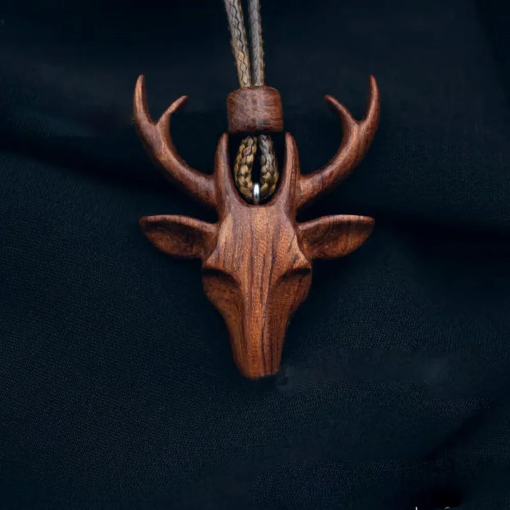 Wooden Owl Pendant Necklace Vintage Animal Pattern Rope Chain Deer Couple Necklace Ethnic Fox Handmade Boho Necklaces Jewelry