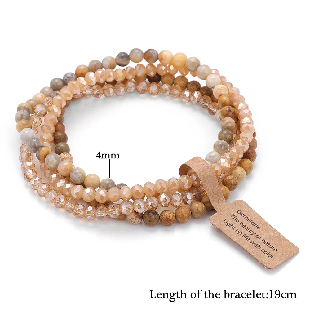 Handmade Natural Stone Bracelet Set 4mm Round Faceted Glass Quartz Agates Beads Bracelets Bangles for Women Men Lucky Jewelry