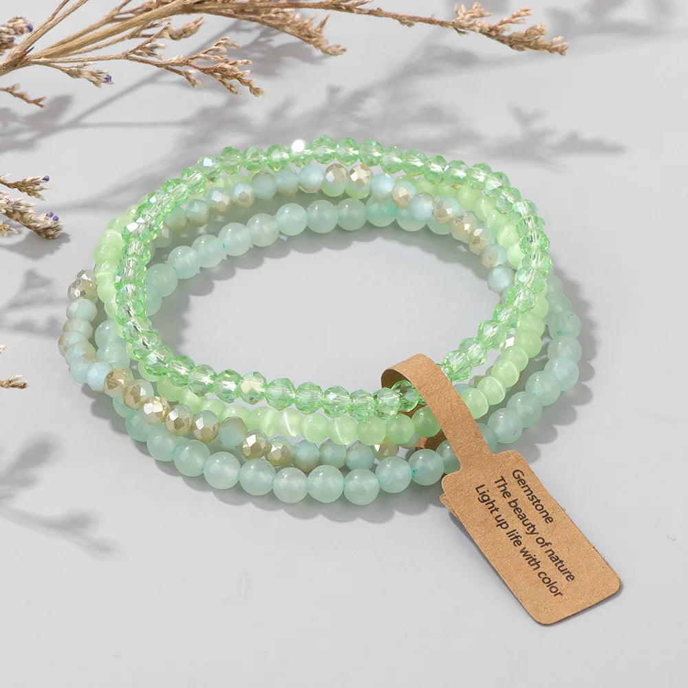 Handmade Natural Stone Bracelet Set 4mm Round Faceted Glass Quartz Agates Beads Bracelets Bangles for Women Men Lucky Jewelry