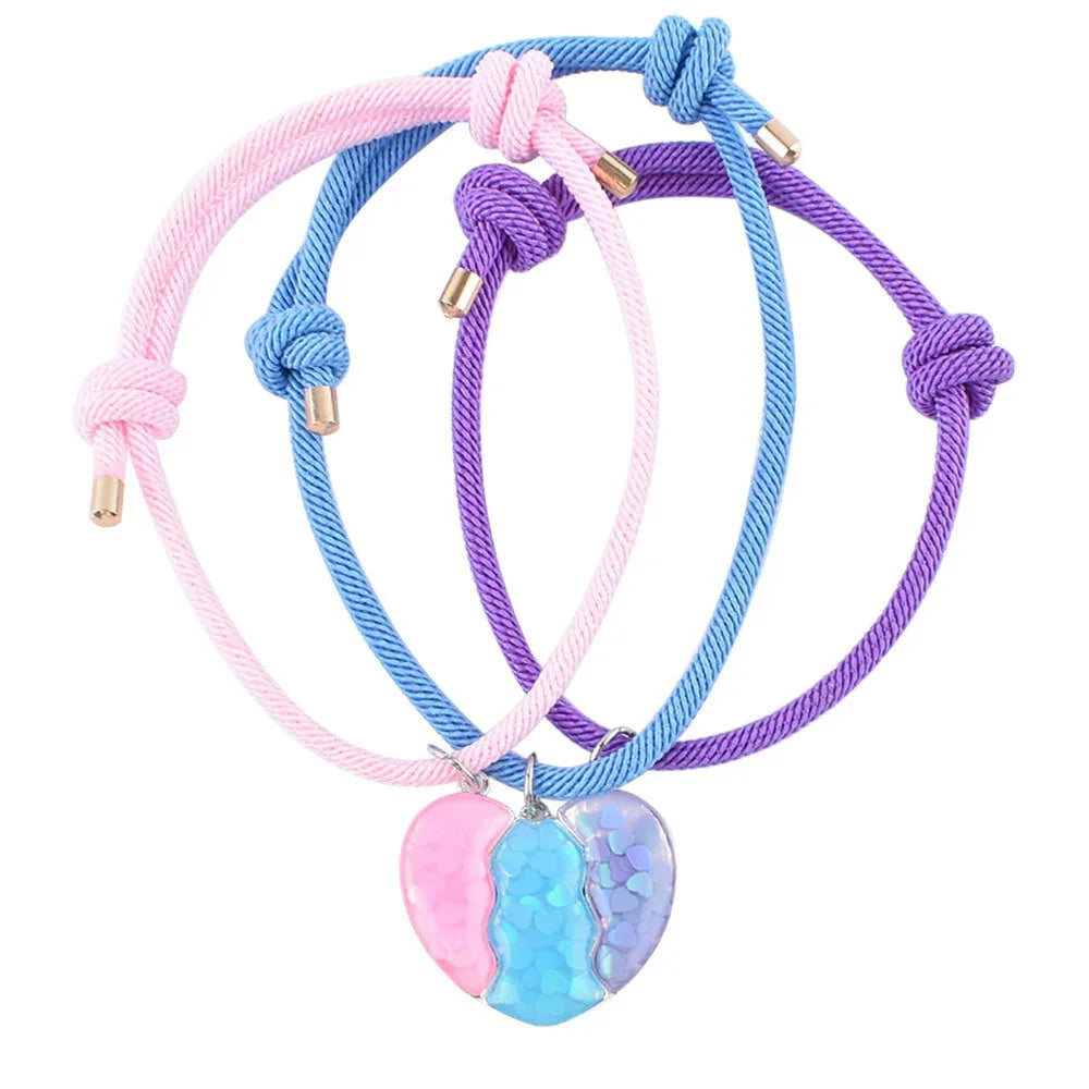 2/3Pcs Heart-shaped Stitching Bracelet Magnet Pendant BFF Friendship Handmade Weaved Jewelry Birthday Gifts for Kids Women 2025