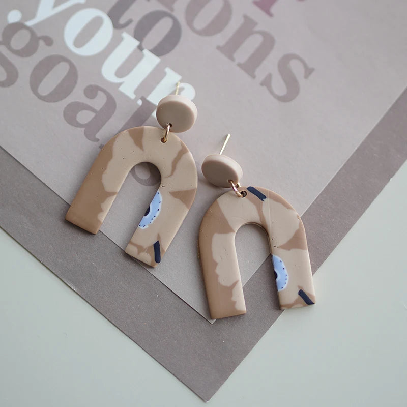 Flower Abstract Art Deco Pattern Multi Sizes Pendant Shapes Solid Colors Handmade Polymer Clay Earrings Sets For Woman Holiday