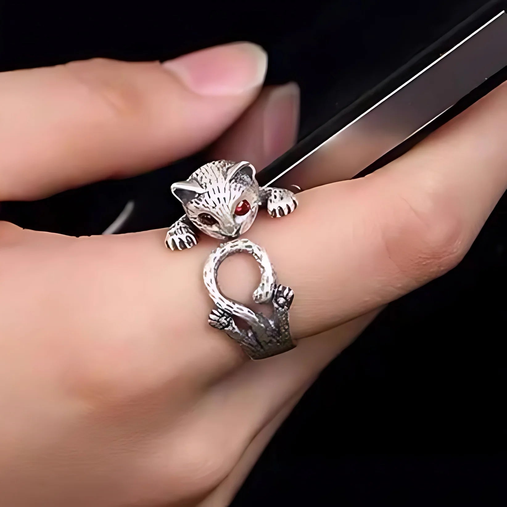 925 Sterling Silver Rings For Women Simple Vintage Handmade Adjustable Finger Leopard Ring Fashion Band Female Bijoux Gift