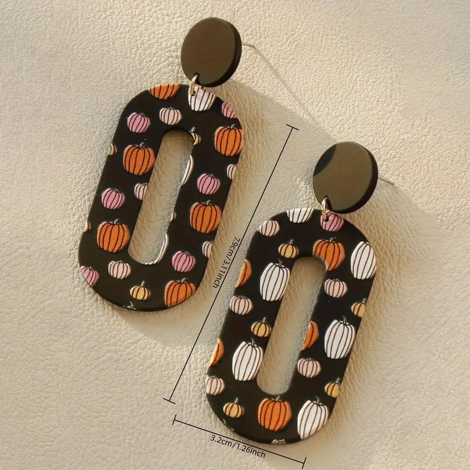 Halloween Pumpkin Print Earrings Geometric Hollow Design Clay Texture Festive Womens Jewelry