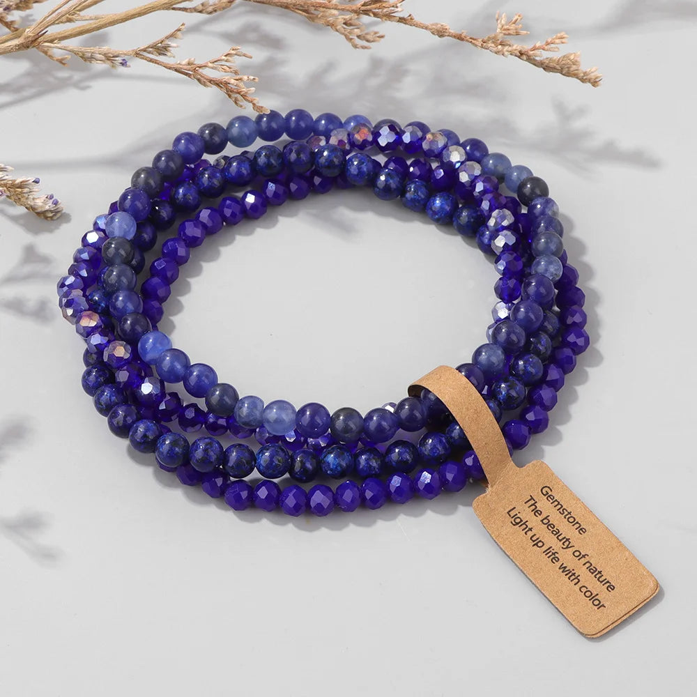 Handmade Natural Stone Bracelet Set 4mm Round Faceted Glass Quartz Agates Beads Bracelets Bangles for Women Men Lucky Jewelry