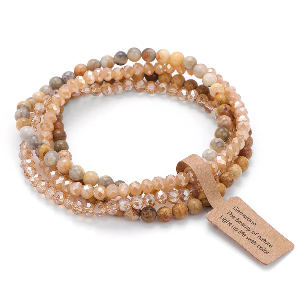 Handmade Natural Stone Bracelet Set 4mm Round Faceted Glass Quartz Agates Beads Bracelets Bangles for Women Men Lucky Jewelry