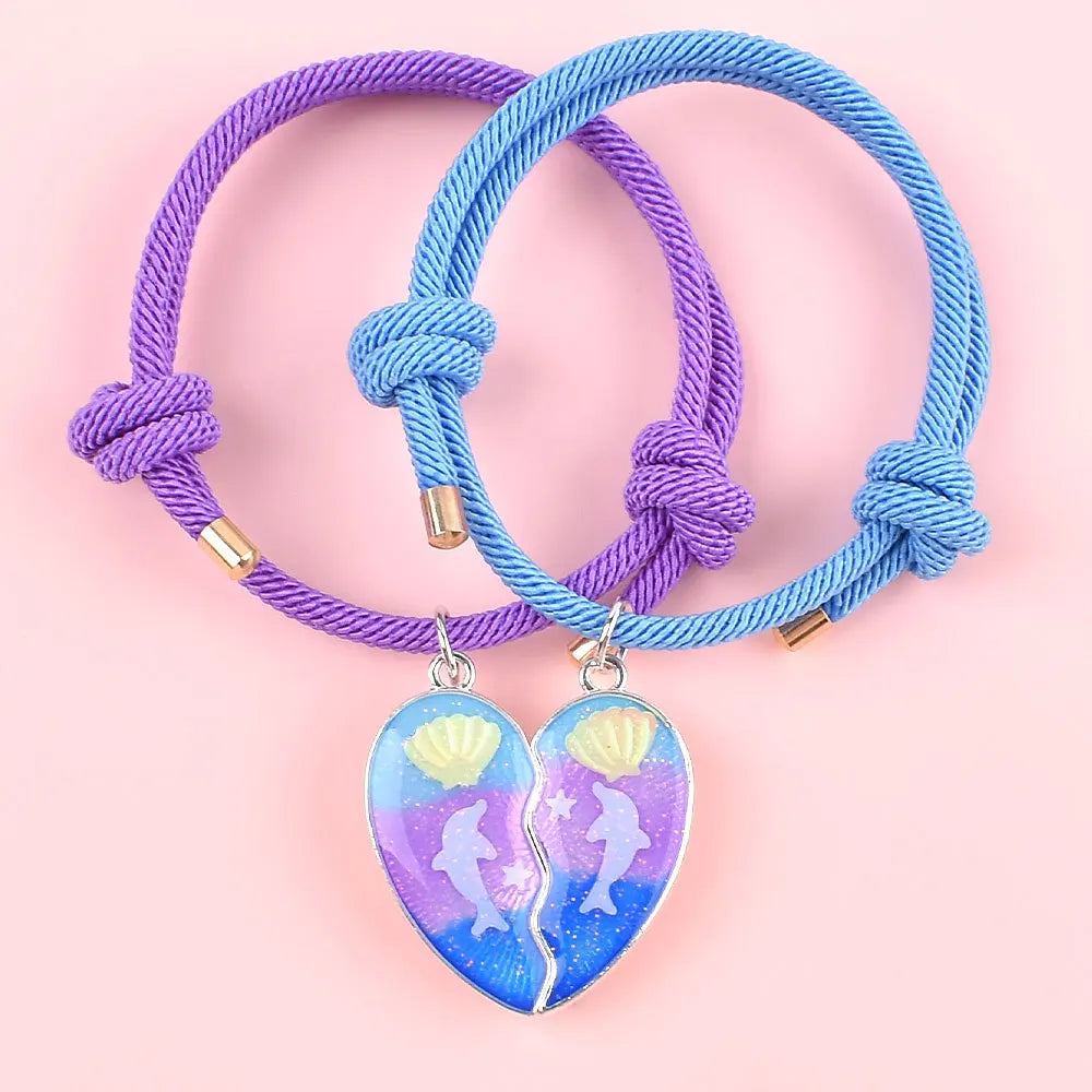 2/3Pcs Heart-shaped Stitching Bracelet Magnet Pendant BFF Friendship Handmade Weaved Jewelry Birthday Gifts for Kids Women 2025
