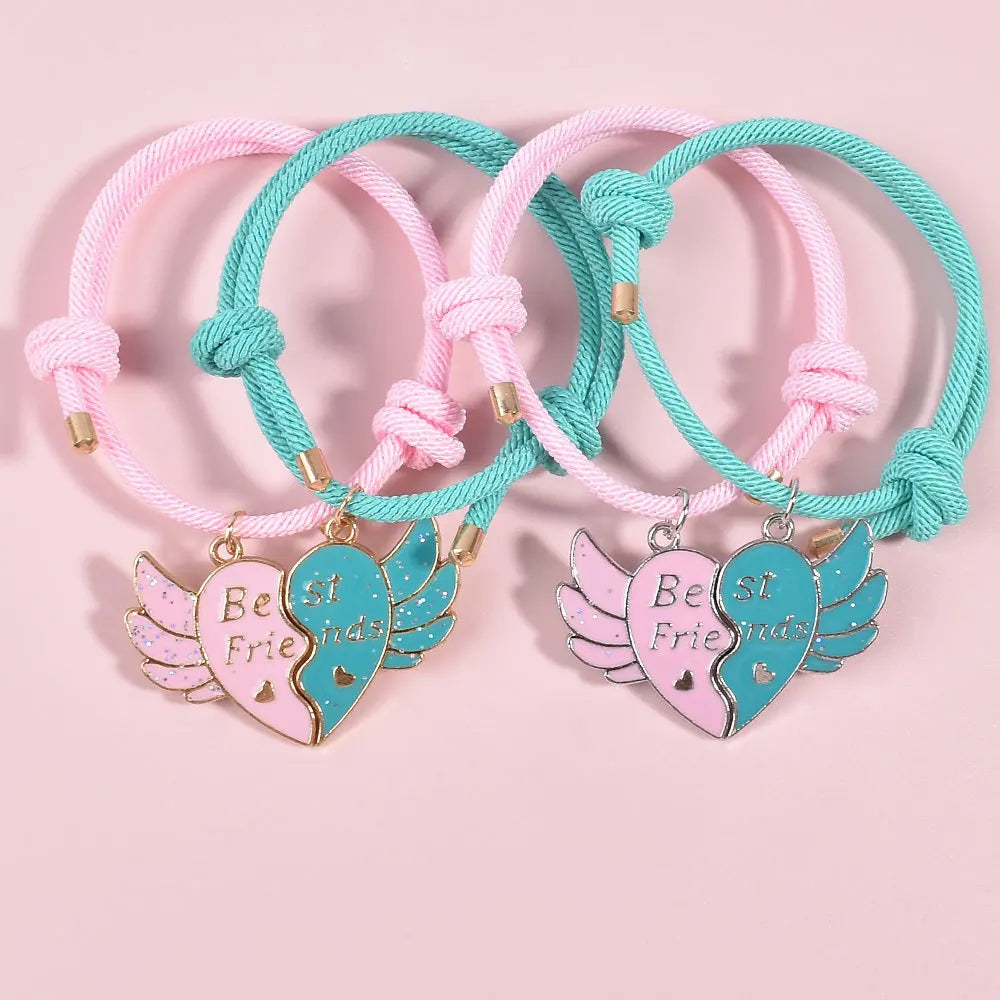 2/3Pcs Heart-shaped Stitching Bracelet Magnet Pendant BFF Friendship Handmade Weaved Jewelry Birthday Gifts for Kids Women 2025