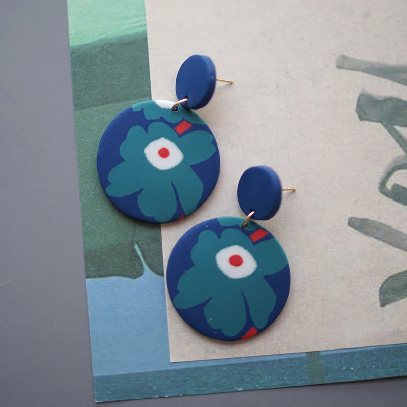 Flower Abstract Art Deco Pattern Multi Sizes Pendant Shapes Solid Colors Handmade Polymer Clay Earrings Sets For Woman Holiday