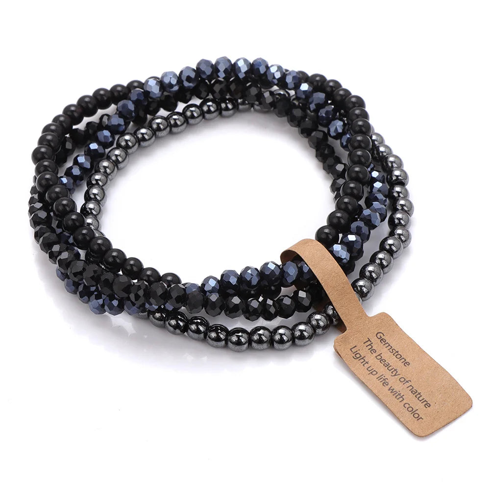 Handmade Natural Stone Bracelet Set 4mm Round Faceted Glass Quartz Agates Beads Bracelets Bangles for Women Men Lucky Jewelry