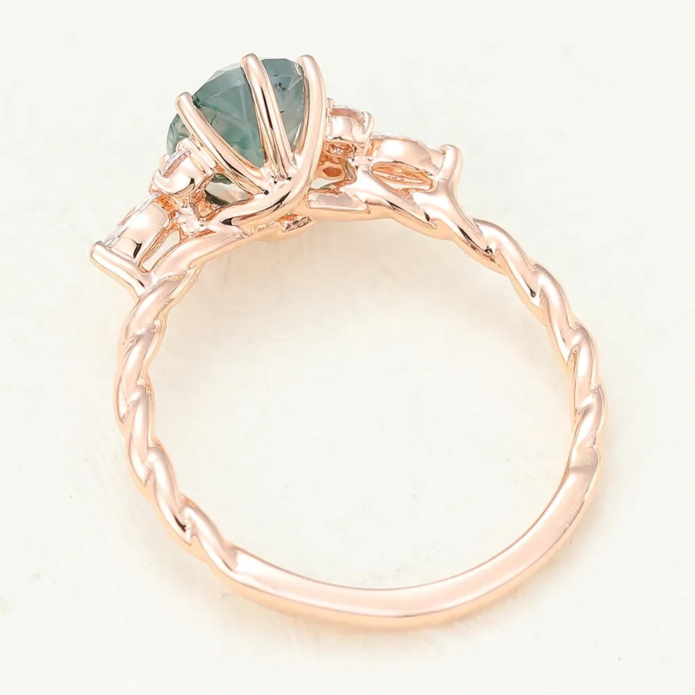 Natural  Unique 6x8mm Oval Moss Agate Wedding Engagement Birthday Rings in 925 Sterling Silver Handmade Ring Fine Jewelry