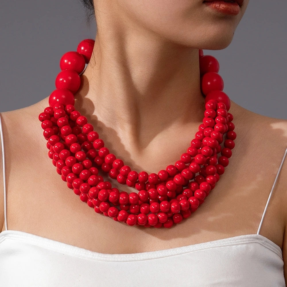 African Jewelry 2025 Trend Bohemian Ethnic Style Multi-layer Handmade Wooden Beaded Necklace For Women Party Accessories