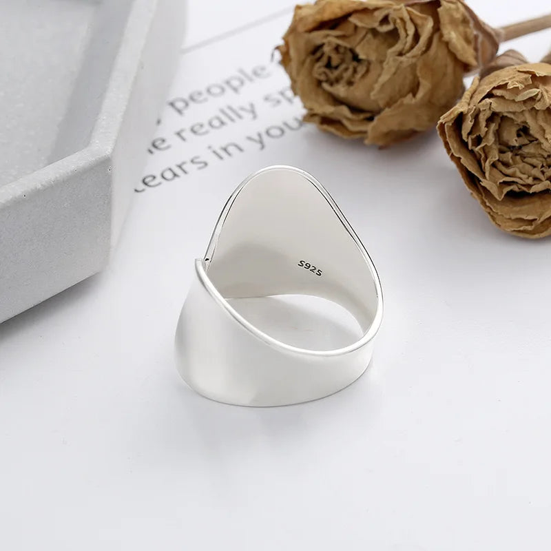 925 Sterling Silver Rings for Women Couple Minimalist Handmade Simple Wide Ring Fine Jewelry Gift Prevent Allergy