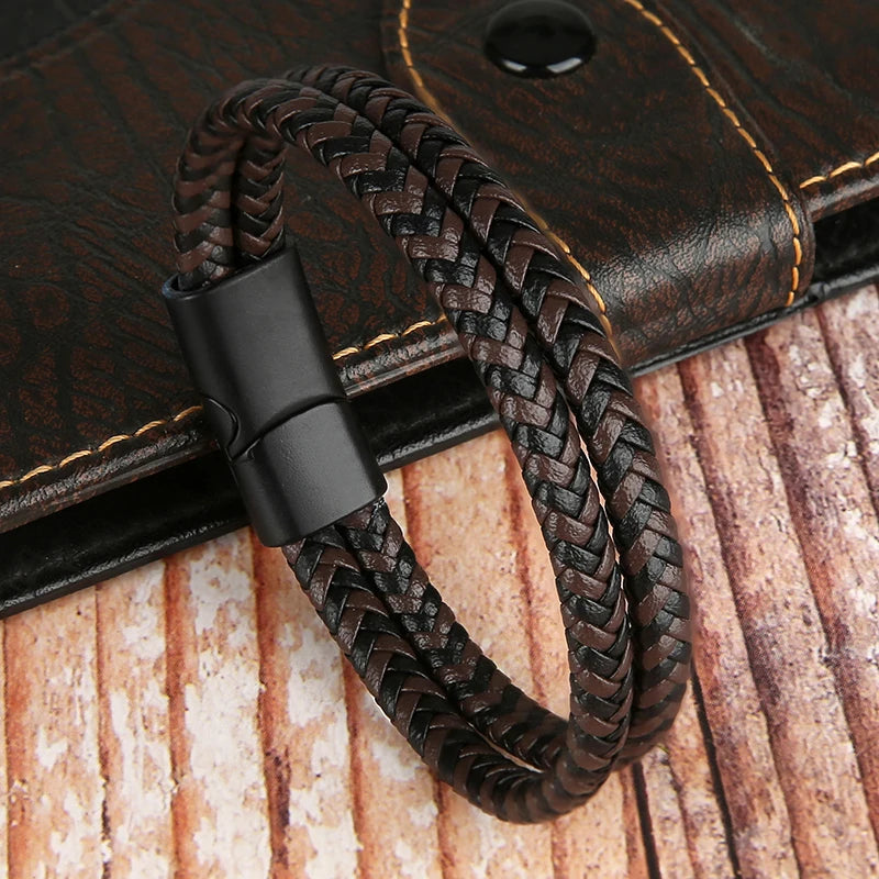 2025 NEW Genuine Leather Bracelets & Bangles for Men Women Double Layer Leather Rope Bracelet Handmade Jewelry Homme Pulseras