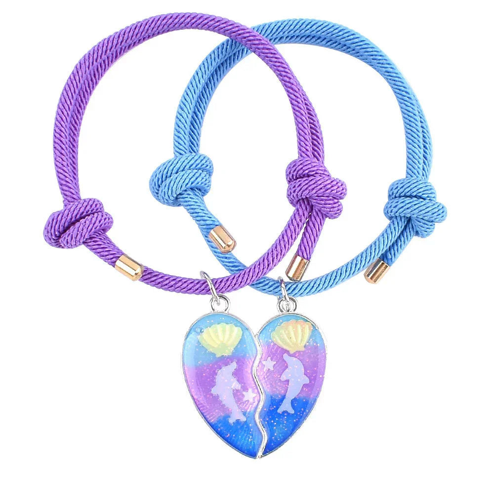 2/3Pcs Heart-shaped Stitching Bracelet Magnet Pendant BFF Friendship Handmade Weaved Jewelry Birthday Gifts for Kids Women 2025