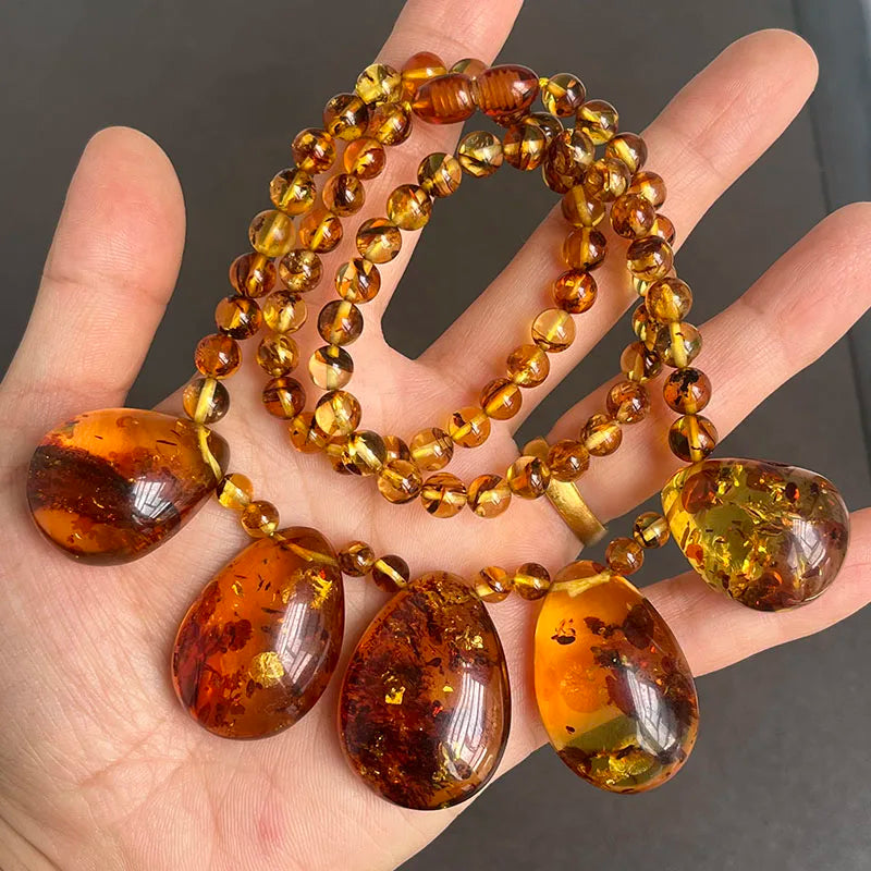 Floral Amber Necklace for Gift 2026 New Real Original Handmade Natural Baltic Plant Amber Jewelry Women Necklaces Wholesale