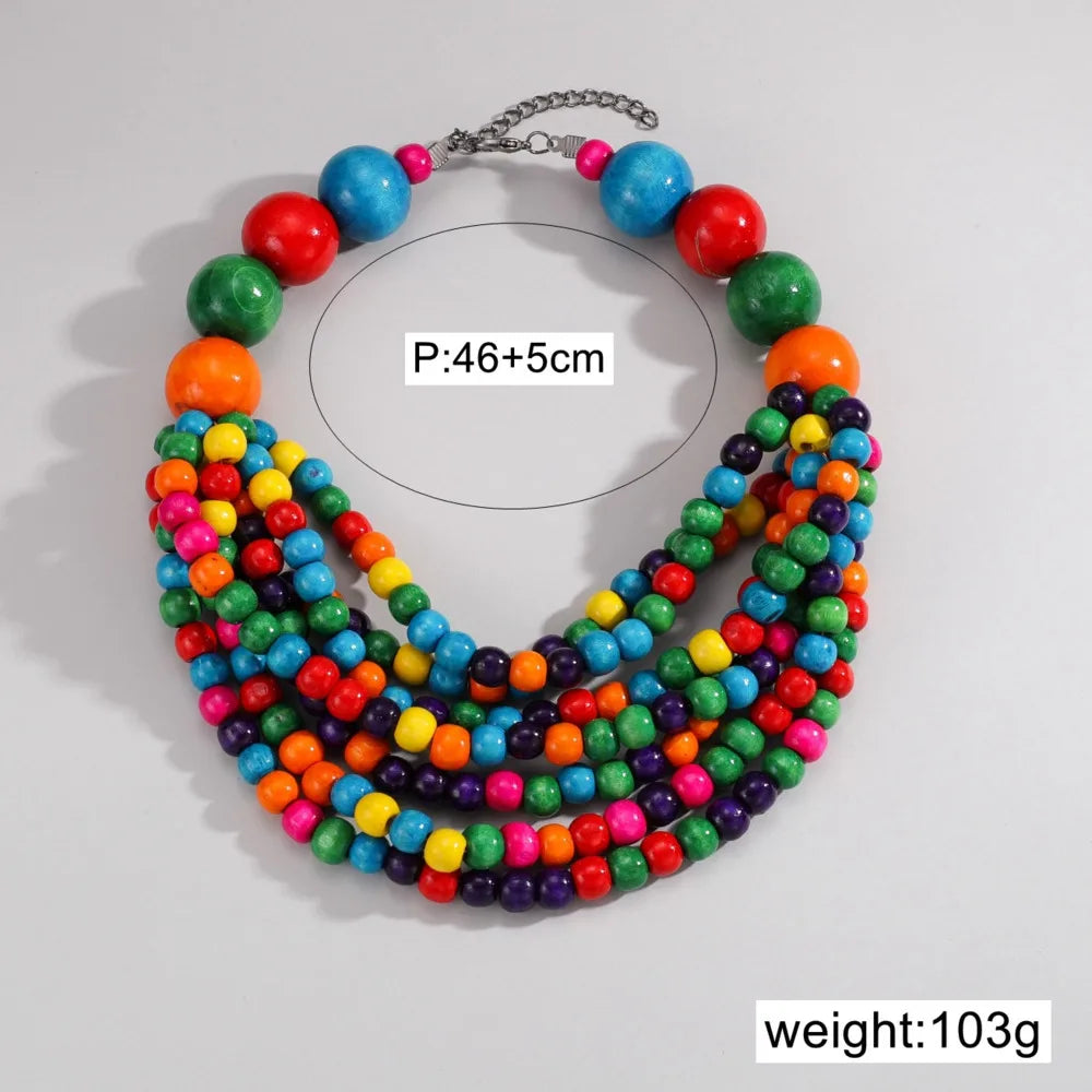 African Jewelry 2025 Trend Bohemian Ethnic Style Multi-layer Handmade Wooden Beaded Necklace For Women Party Accessories