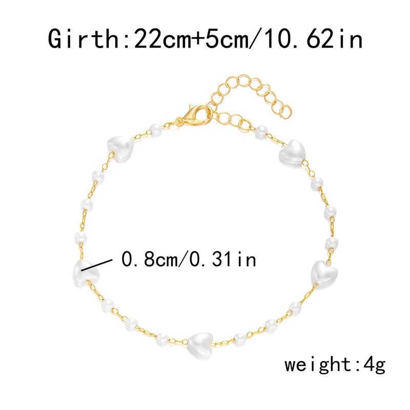 Minimalist Star Heart Anklet for Women Charm Simple Imitation Pearl Link Chain On Barefoot Bracelet Handmade Jewelry Gift