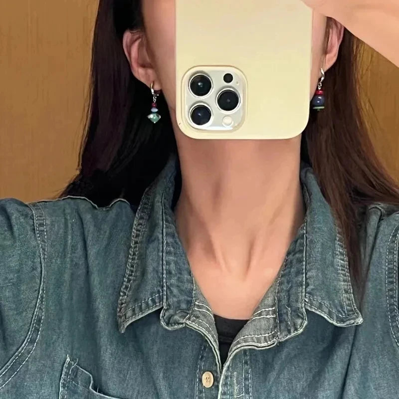 2025 Trend Vintage Designer Dangle Asymmetric Handmade Beads Drop Earrings Woman Korean Fashion Dopamine Metal Earrings Gift