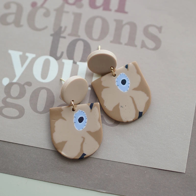 Flower Abstract Art Deco Pattern Multi Sizes Pendant Shapes Solid Colors Handmade Polymer Clay Earrings Sets For Woman Holiday