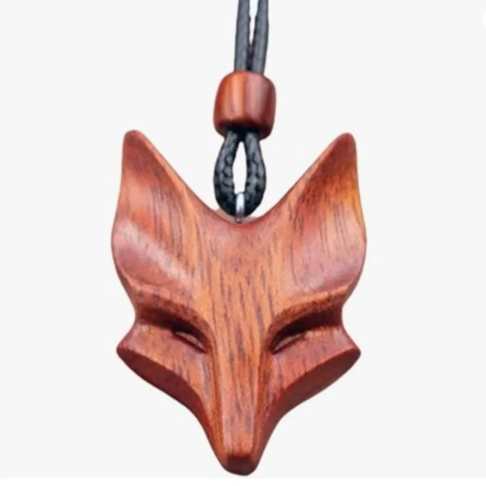 Wooden Owl Pendant Necklace Vintage Animal Pattern Rope Chain Deer Couple Necklace Ethnic Fox Handmade Boho Necklaces Jewelry