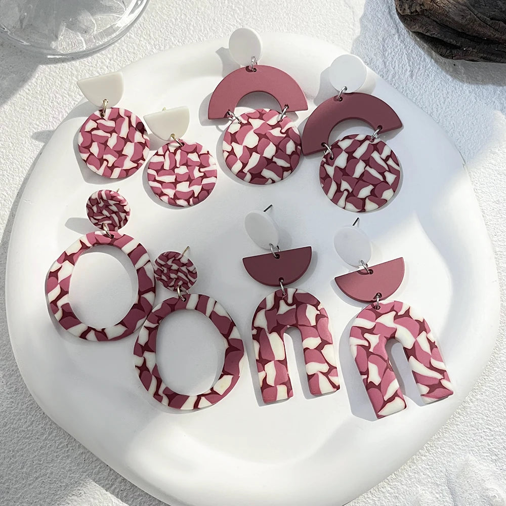 Summer Outdoor Earrings For Women Trendy Warm Color Series Handmade Polymer Clay Geometry Jewelry Party Eardrop INS