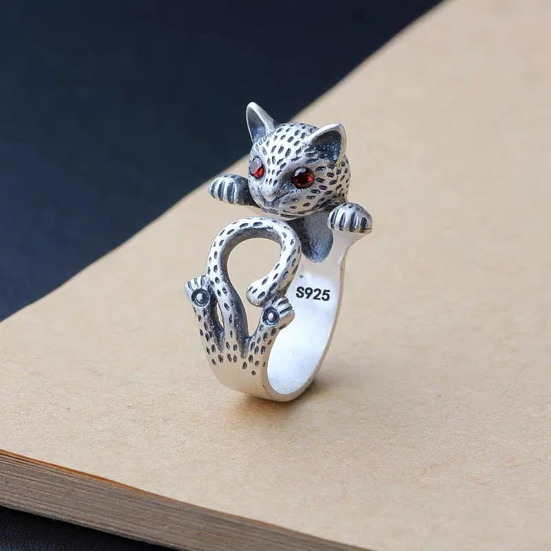 925 Sterling Silver Rings For Women Simple Vintage Handmade Adjustable Finger Leopard Ring Fashion Band Female Bijoux Gift