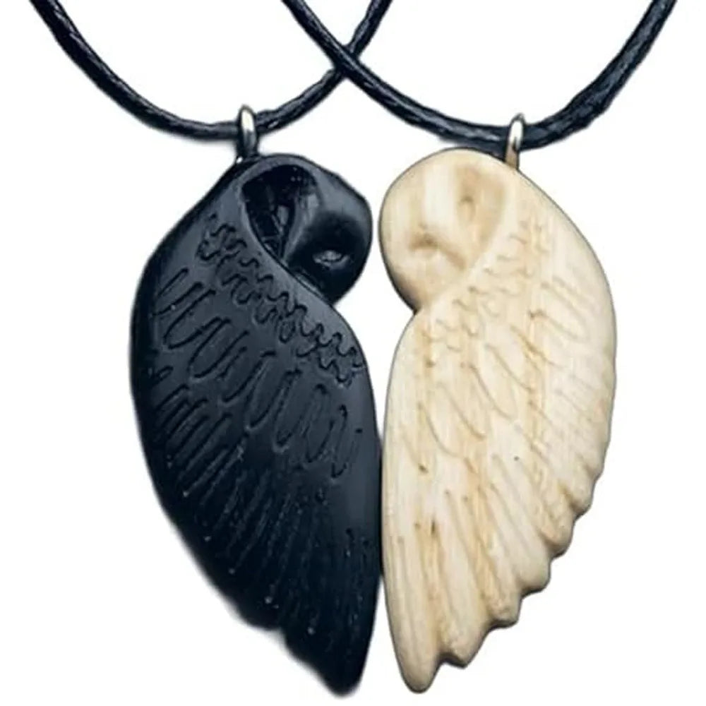 Wooden Owl Pendant Necklace Vintage Animal Pattern Rope Chain Deer Couple Necklace Ethnic Fox Handmade Boho Necklaces Jewelry