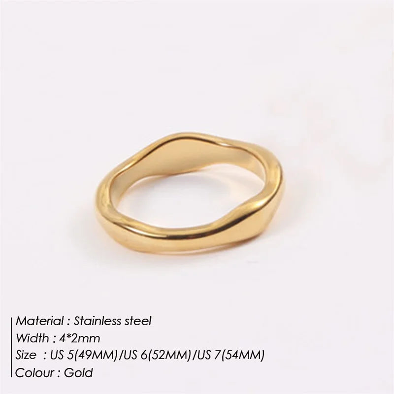 Stainless Steel Ring for Women Irregular Wave Rings Trendy Simple Geometric Handmade Couple Jewelry