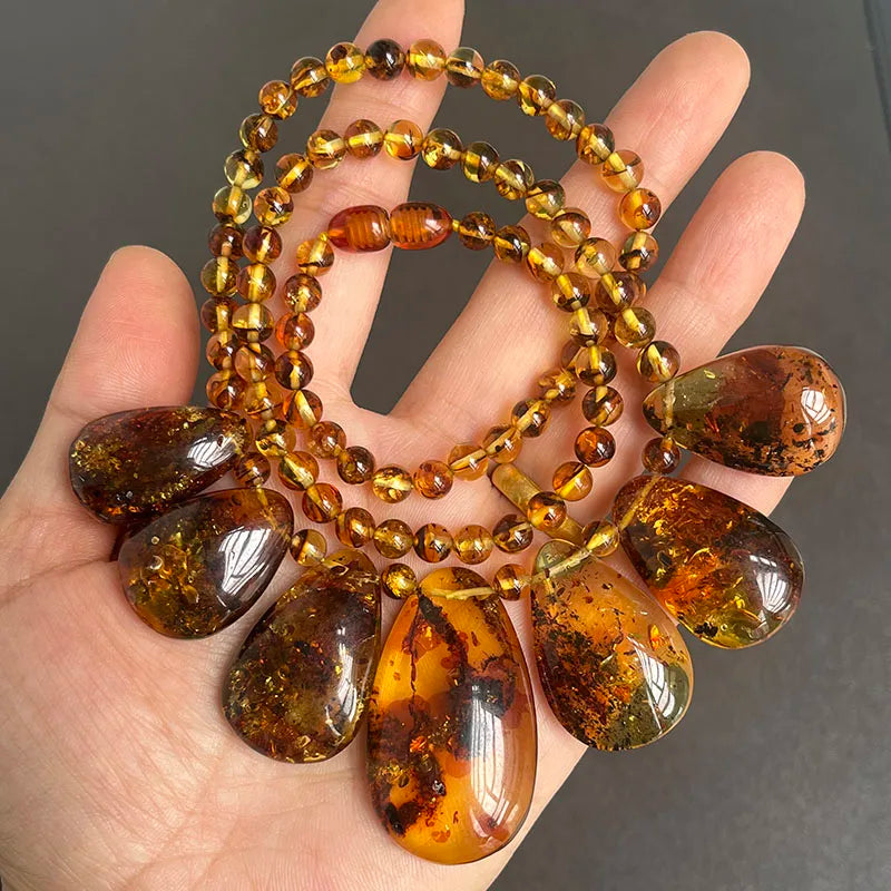 Floral Amber Necklace for Gift 2026 New Real Original Handmade Natural Baltic Plant Amber Jewelry Women Necklaces Wholesale