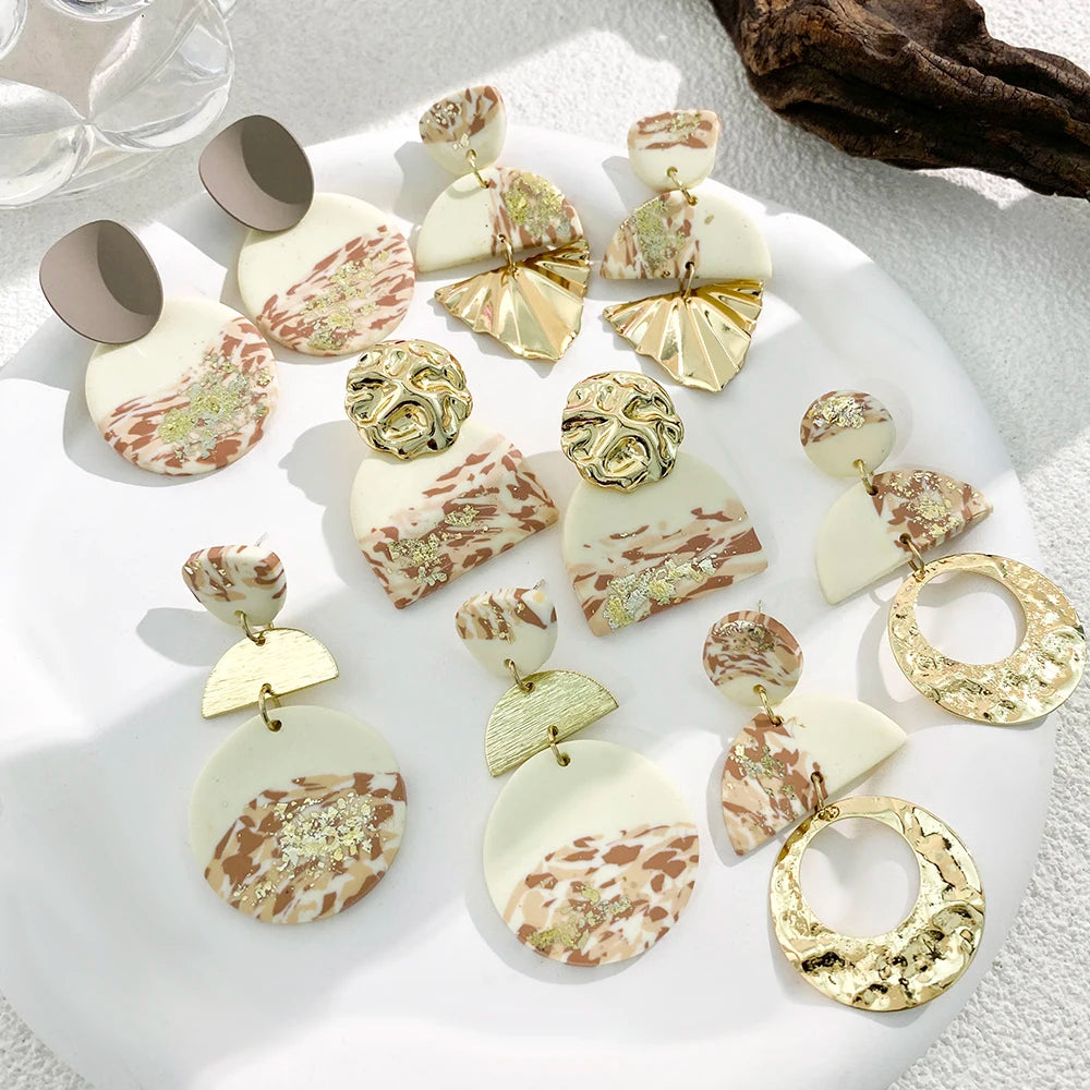 Summer Women's Colorful Earring Polymer Clay Metal Design Creative Print Classic Jewelry Cute Handmade Drop Earrings Chic