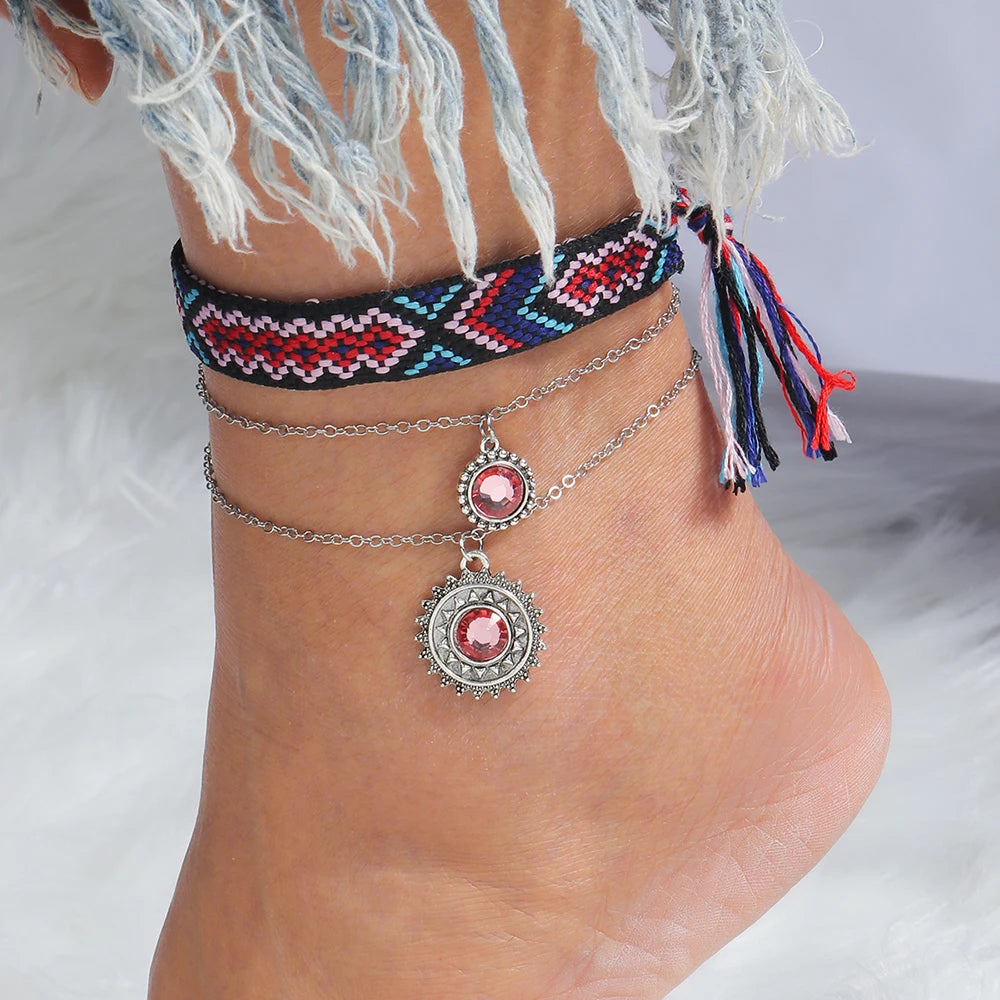 Bohemian Handmade Beaded Anklets Star Pendant Embroidery Braided Ankle Bracelets Women Girls Summer Beach Jewelry Gifts