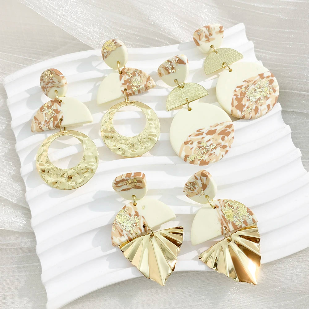 Summer Women's Colorful Earring Polymer Clay Metal Design Creative Print Classic Jewelry Cute Handmade Drop Earrings Chic