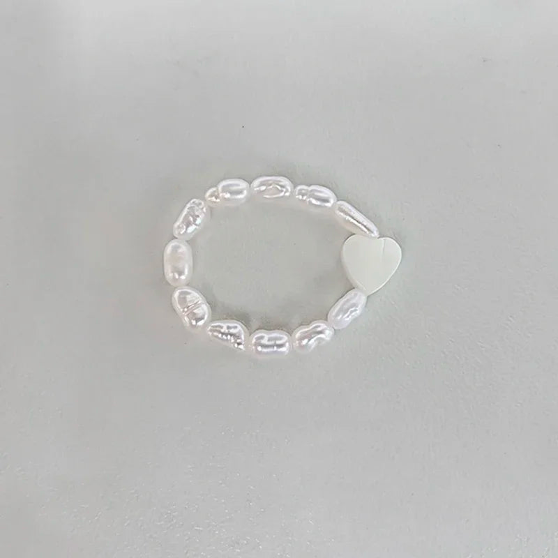 Elegant Handmade Freshwater Pearl Rings Women With Stainless Steel Bead Elastic Thread Wedding Statement Ring Gift