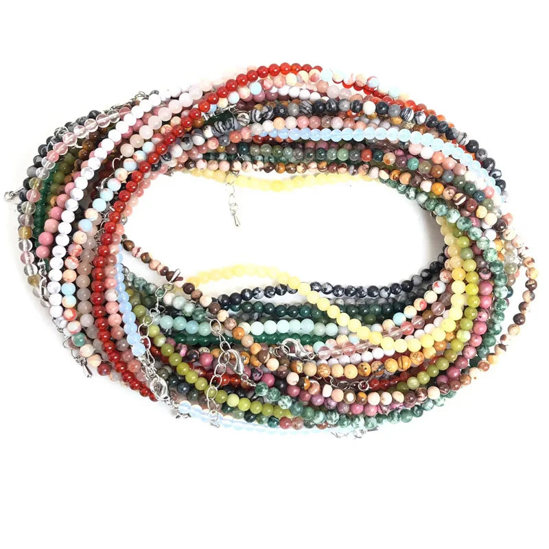 Natural Rose Quartz Agate turquoise Necklaces Women Romantic Elegant Valentine's Day Gift 4mm Round Beads Handmade Choker