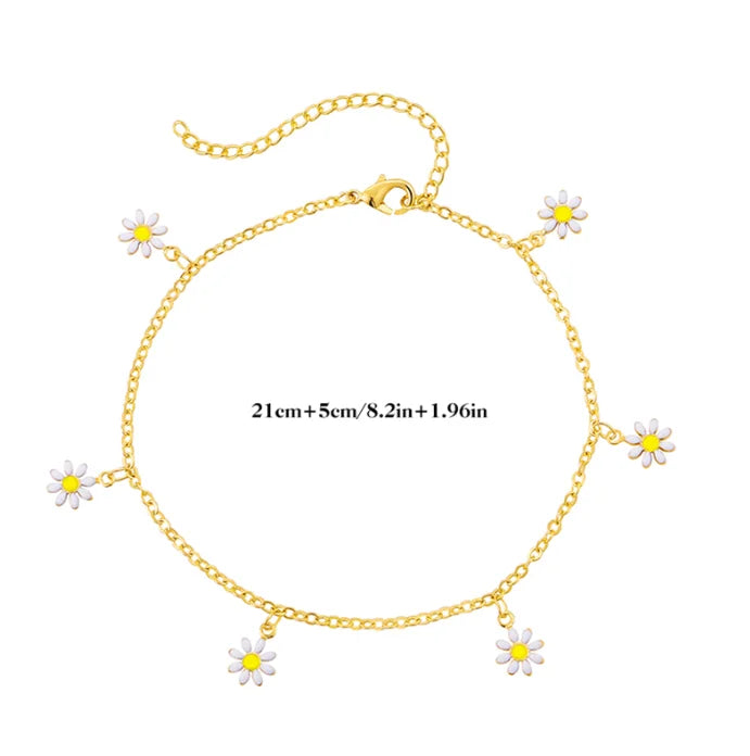Elegant Daisy Flower Anklet with Handmade Pearl Chain Anklets for Women Summer Beach Sandals Accessories Bracelet on The Leg