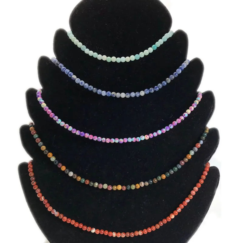 Natural Rose Quartz Agate turquoise Necklaces Women Romantic Elegant Valentine's Day Gift 4mm Round Beads Handmade Choker