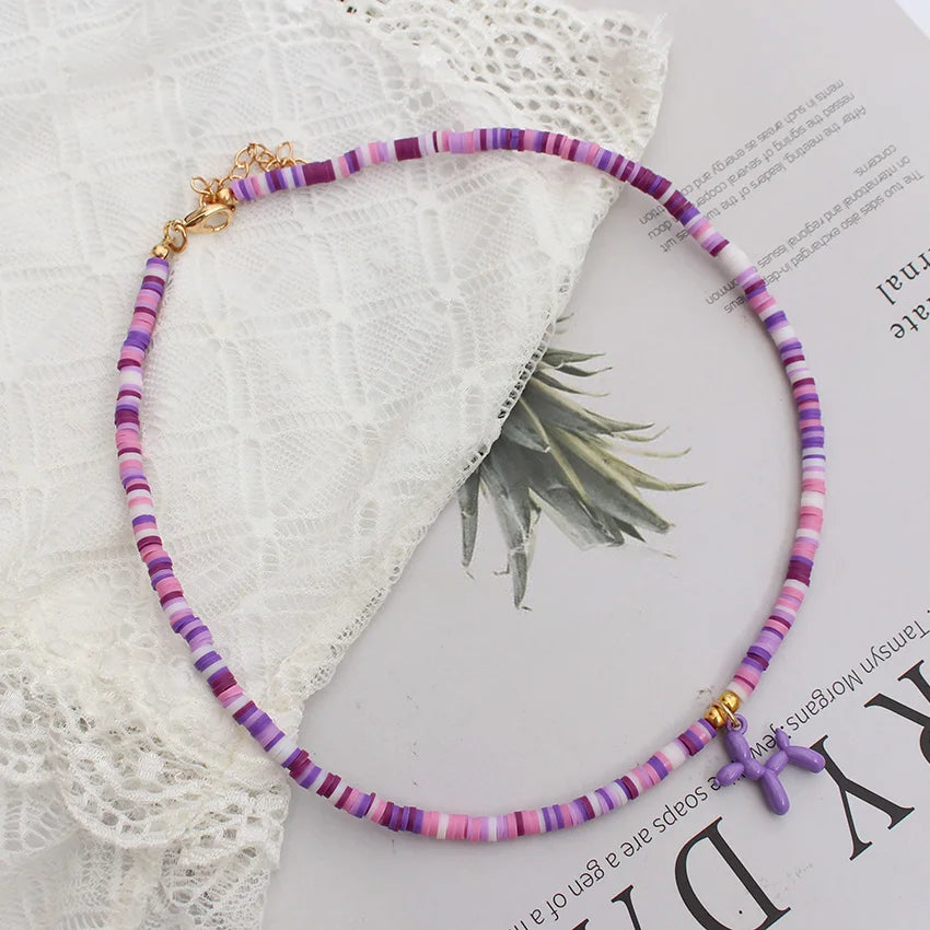 Korean Fashion Dog Design Necklace Trendy Colorful Polymer Clay Beads Choker Pendant Summer Handmade Beach Boho Femme Jewelry