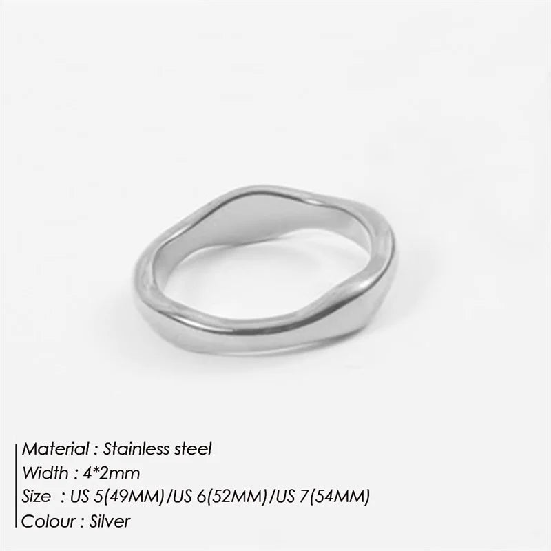 Stainless Steel Ring for Women Irregular Wave Rings Trendy Simple Geometric Handmade Couple Jewelry